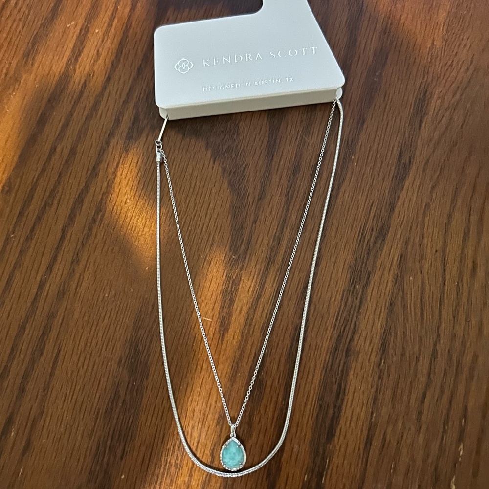 Kendra Scott Silver  multi stran Necklace with Amazonite Pendant NWT - Picture 2 of 6